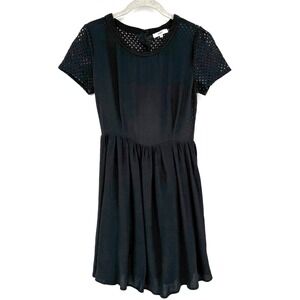 Suncoo Paris Black Mesh Cutout Mini Dress Sz US Small Short Sleeve Sheer Lace